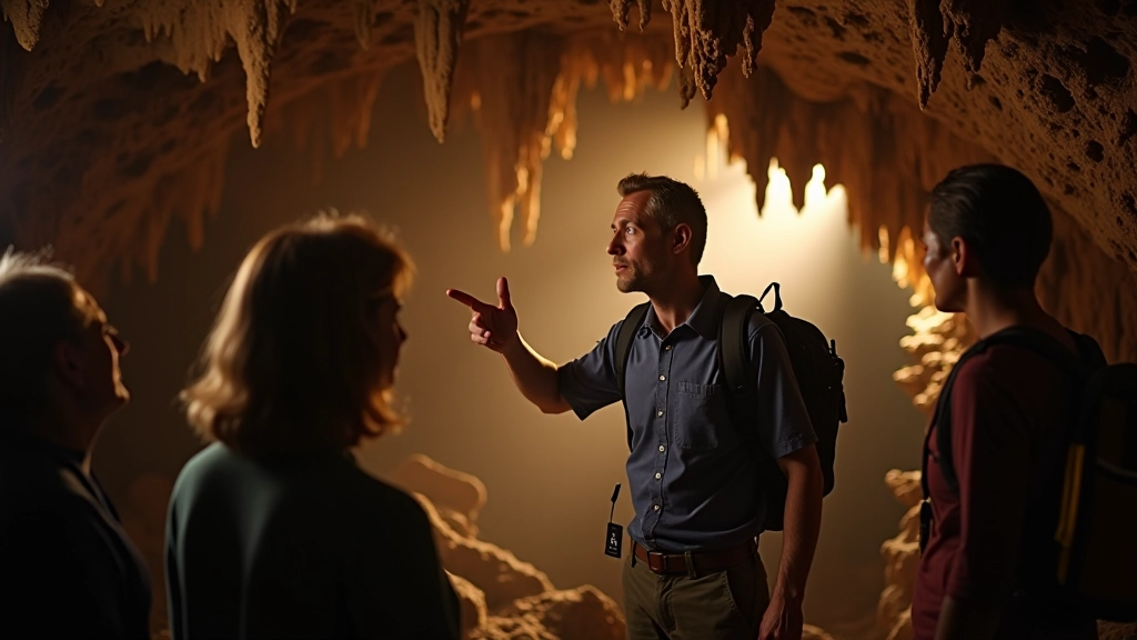 Guía experto mostrando formaciones geológicas dentro de las cavernas