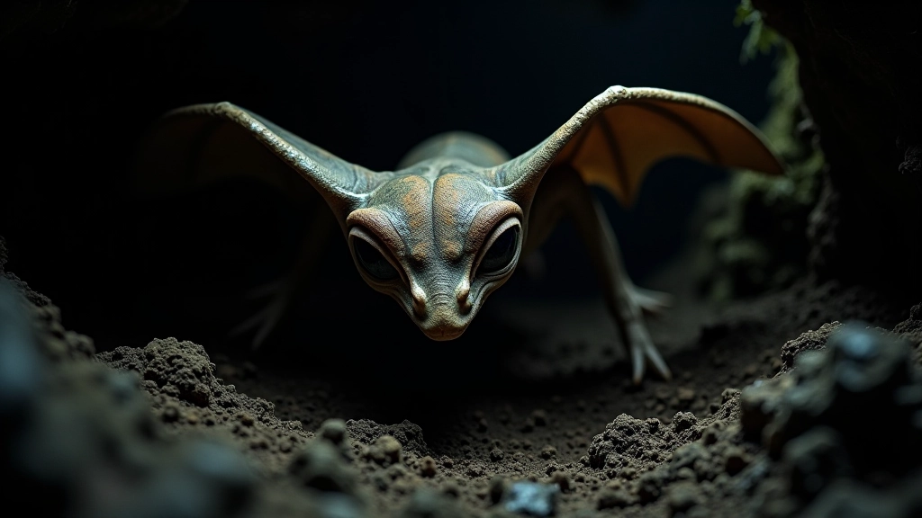 Murciélago en cueva oscura, adaptado a la vida subterránea en cavernas del río Camuy