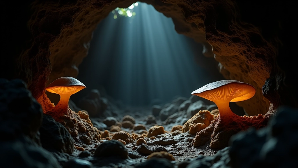 Murciélagos y fauna subterránea en la cueva iluminados suavemente