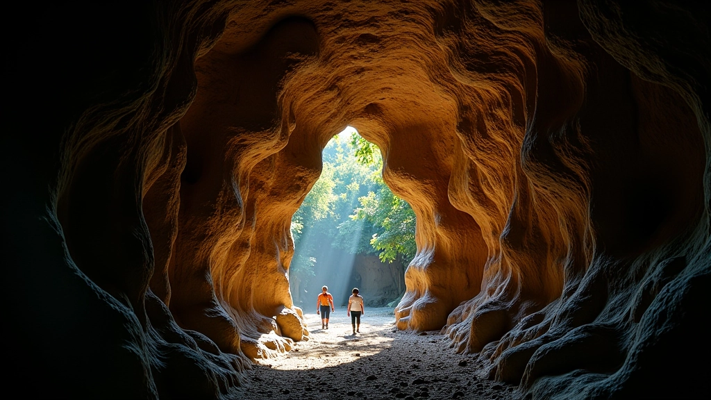 Primera sección de la cueva con iluminación ambiental mostrando entrada principal