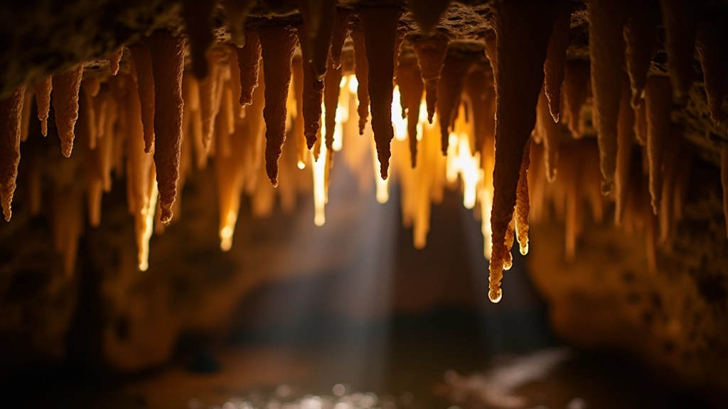 Stalactitas y stalagmitas en caverna subterránea con formaciones de piedra caliza